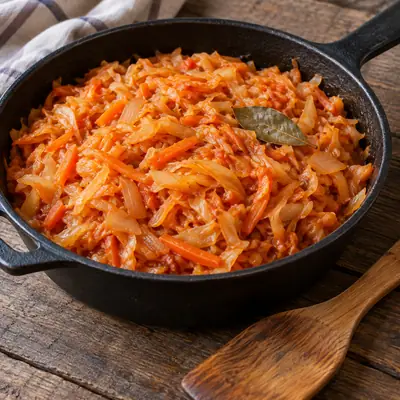 Капуста, тушённая с морковью и луком