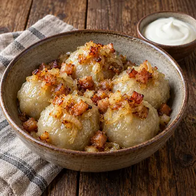 Клёцки картофельные со шкварками