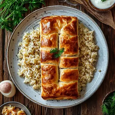 Кулебяка с рыбой и рисом