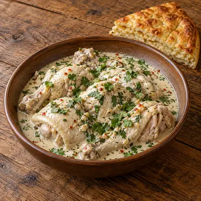 Отварная курица в соусе цахдон