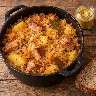 Квашеная капуста, тушённая со свининой