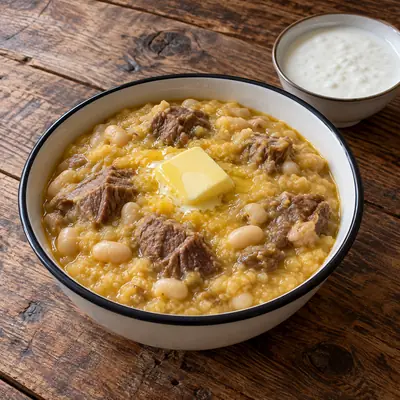 Мамырса (кукурузная каша с бараниной и фасолью)