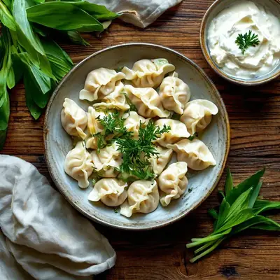 Пельмени с мясом и черемшой