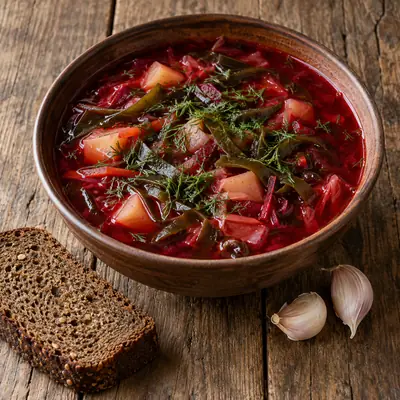Постный борщ с морской капустой