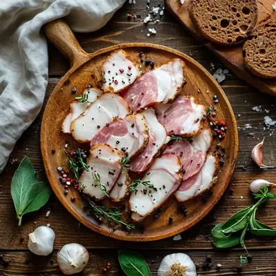 Сало солёное с чесноком