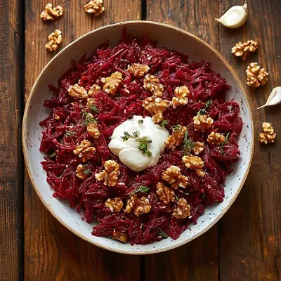 Свёкла с чесноком и грецкими орехами